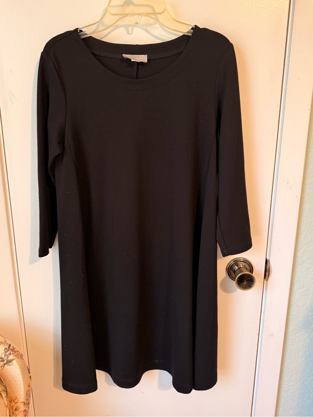 LOFT Black Three-Quarter Sleeve Shift Dress